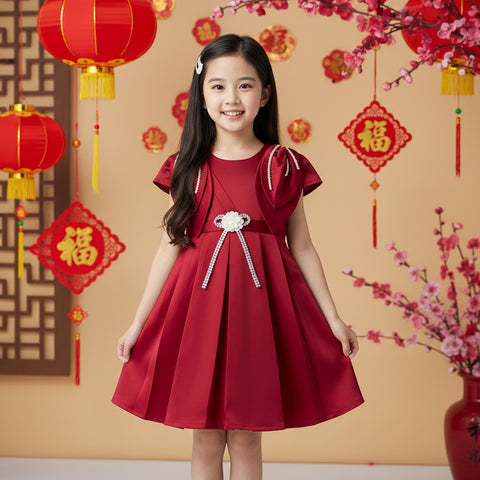 Two Mix - Baju Dress Pesta Imlek Anak Perempuan - Pakaian Formal Anak Cewek Satin 1-12 Tahun Y912