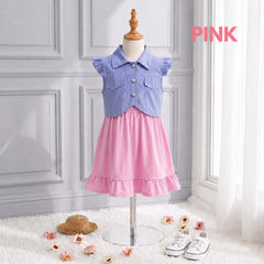 Two Mix - Zoya Dress Anak Perempuan Kaos Mix Jeans Oxford Warna Pink Mocca Usia 2–8 Tahun 4470