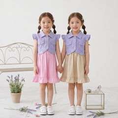 Two Mix - Zoya Dress Anak Perempuan Kaos Mix Jeans Oxford Warna Pink Mocca Usia 2–8 Tahun 4470