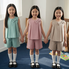 Two Mix - Naura Set Setelan Anak Perempuan Pita Cantik Celana Pendek Usia 2-8 Tahun 4458