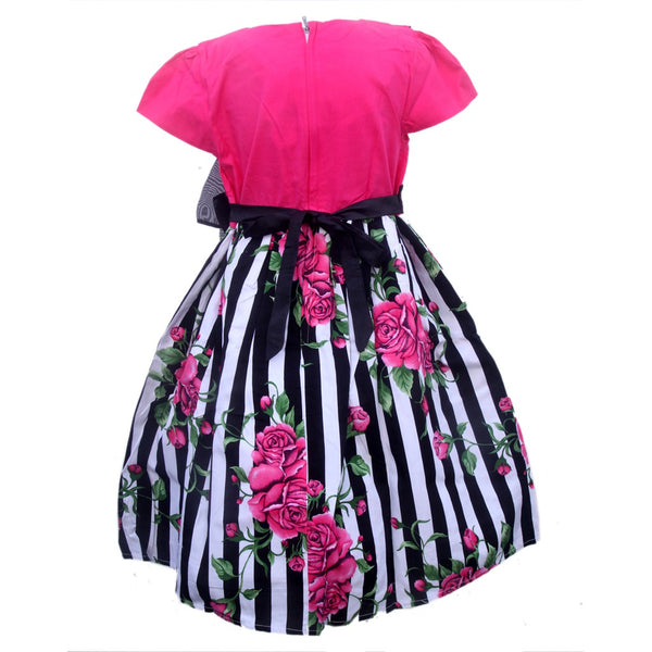 Two Mix Dress Baju Anak Perempuan Salur Ruffle Pink
