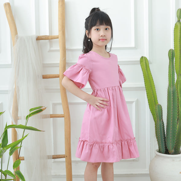 Two Mix Dress Anak Ruffle Cantik Usia 1-12 Tahun Bahan Kain Katun 4260