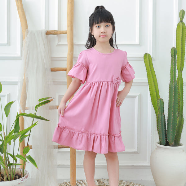 Two Mix Dress Anak Ruffle Cantik Usia 1-12 Tahun Bahan Kain Katun 4260
