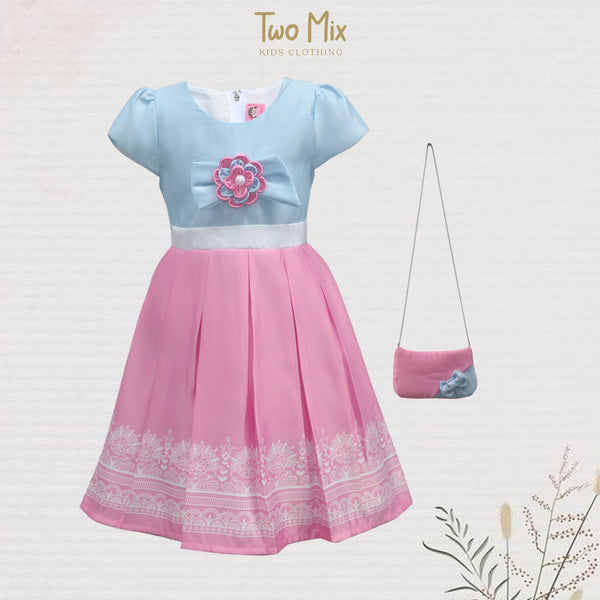 Two Mix Dress Anak Perempuan Bahan Kain Satin Fashion - Baju Anak Perempuan Usia 1-12 Tahun 4275