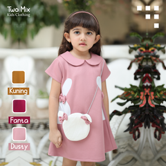 Two Mix Dress Anak Perempuan - Baju Anak Fashion Motif Kelinci 4301