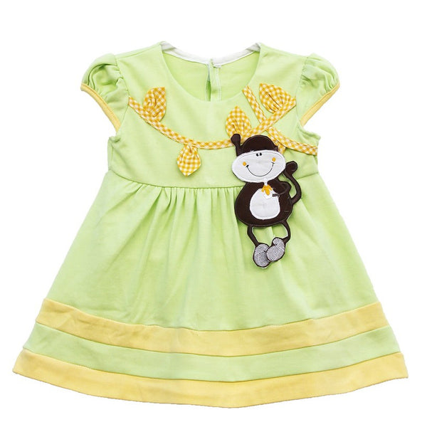 Two Mix Baju Dress Bayi Perempuan Kaos Bordir Monyet Gantungan usia 6-12 bulan