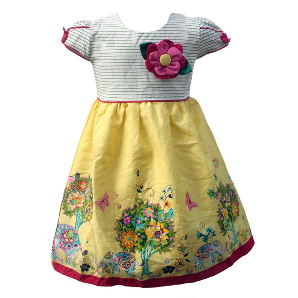 Gaun Anak Perempuan / Gaun Anak Cewe / Pakaian Anak Perempuan / Terlaris / Terlaku / Termurah / Baju Dress Anak Salur Motif Taman Bunga Cantik N3670 Size 4