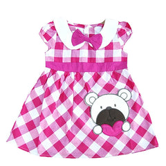 Two Mix Dress Bayi Perempuan Motif Kotak Bordir Beruang usia 6-12 bulan