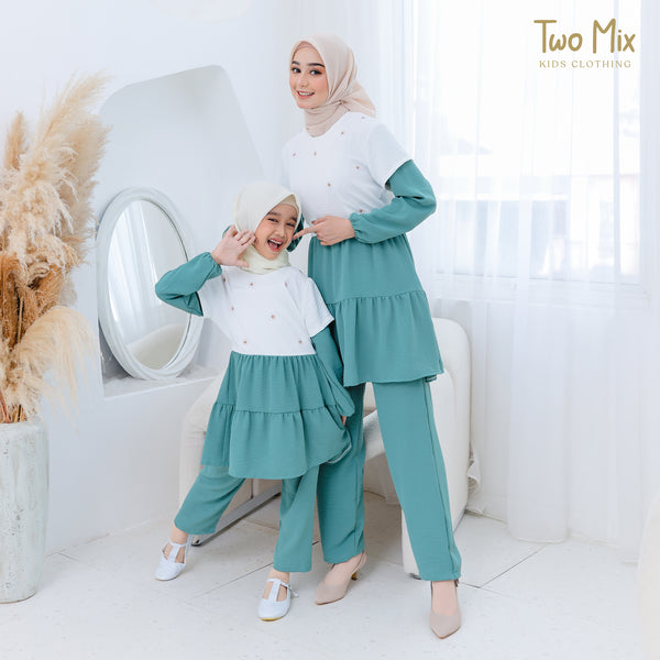Two Mix - Setelan Gamis Dewasa Anak Couple Perempuan - Stelan Baju Muslim Couple Ibu Anak Cewek 4357