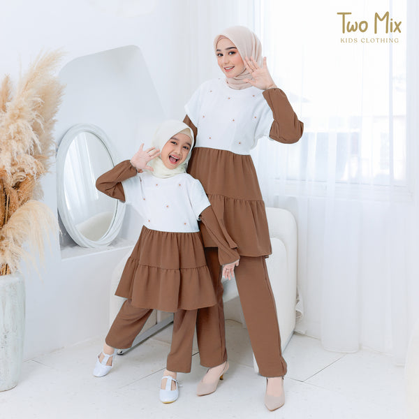 Two Mix - Setelan Gamis Dewasa Anak Couple Perempuan - Stelan Baju Muslim Couple Ibu Anak Cewek 4357