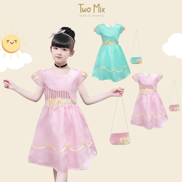 TWO MIX - Dress Anak Perempuan Satin GRATIS Tas Cantik 1-12 Tahun 4285