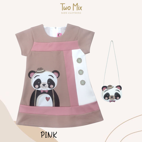 Two Mix - Dress Anak Perempuan Lucu Print Bear Bonus Tas Bear 1-8 Tahun 4296