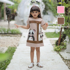 Two Mix - Dress Anak Perempuan Lucu Print Bear Bonus Tas Bear 1-8 Tahun 4296