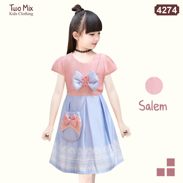 Two Mix Dress Anak Perempuan Bahan Kain Satin - Baju Anak Perempuan Fashion Usia 1-12 Tahun 4274
