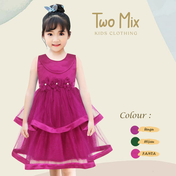 Two Mix Dress Anak Perempuan Fashion - Gaun Anak Pesta Wanita Size 1-12 Tahun Y872