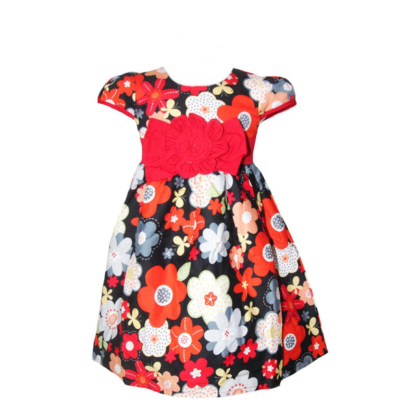Gaun Anak Perempuan / Gaun Anak Cewe / Pakaian Anak Perempuan / Terlaris / Terlaku / Termurah / Dress Motif Bunga Merah Hitam Daisy 2357 Size 4