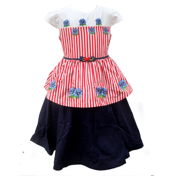Two Mix Baju Anak Perempuan Dress Import Motif Salur Peplum Bordir Rose Size 7