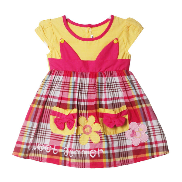 Dress Baju Bayi Perempuan - Baju Bayi Usia Umur 6 Bulan - 1 Tahun - Pakaian Bayi Kotak Bordir Bunga Kantong 2238