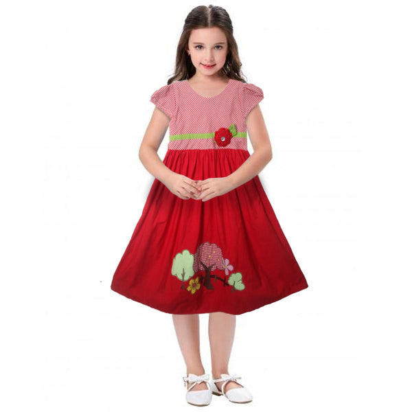 Dress Anak Perempuan / Dress Anak Cewe / Baju Anak Perempuan / Terlaris / Terlaku / Termurah / Dress Anak Motif Kotak Merah Bordir Pohon Cantik 2392 Size 7