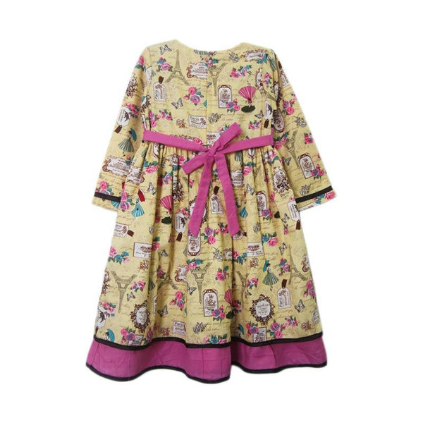 TWO MIX 2733 Motif Paris Fashion Lengan Panjang Dress Anak