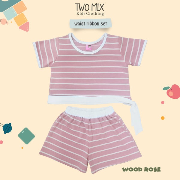 Two Mix - Baju Setelan Anak Perempuan Celana Pendek Salur Lucu 1-8 Tahun 4366