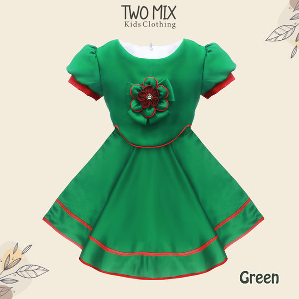 Two Mix - Baju Dress Anak Natal Perempuan 2023 - Gaun Anak Cewek Satin Party Christmas 1-12 Tahun 4376