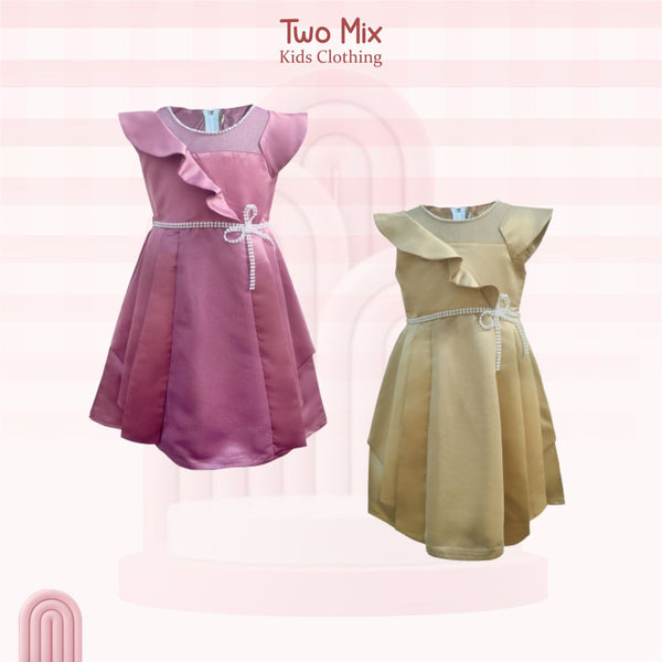 Two Mix Baju Anak Perempuan - Dress Anak Cewek Fashion Bahan Satin Usia 1-12 Tahun Y874